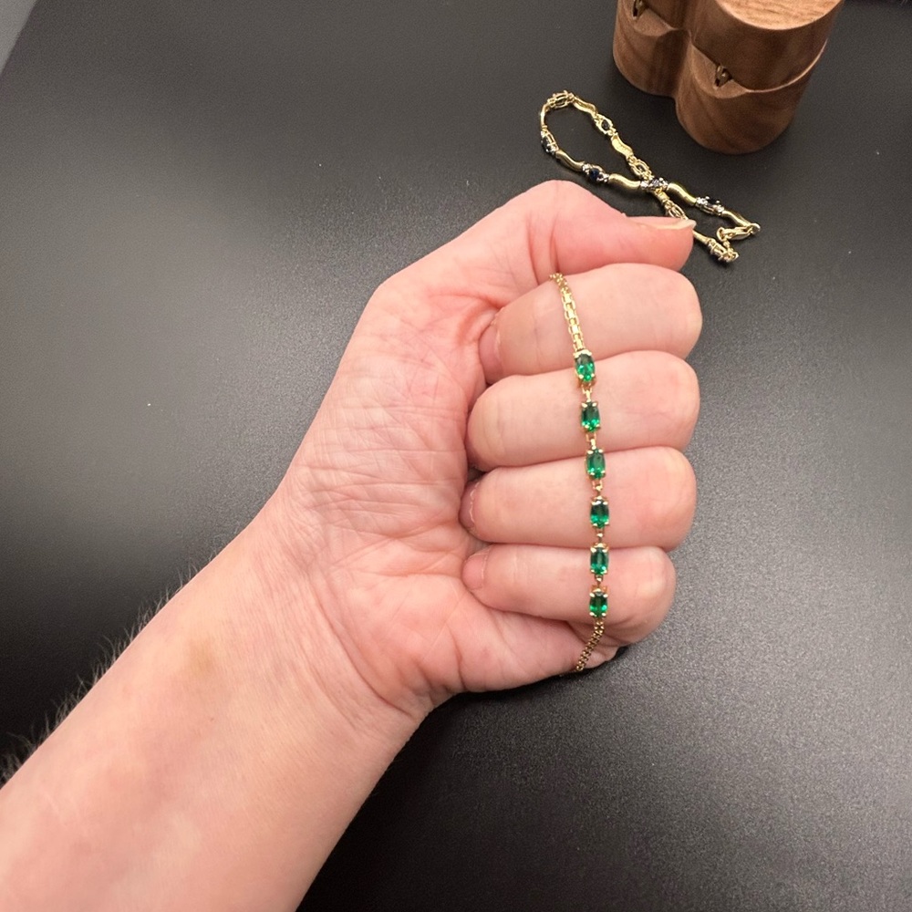 10K YG  Emerald Chain Link Bracelet Yellow Gold 10k 10KT 10kt 10 karat - Picture 4 of 10